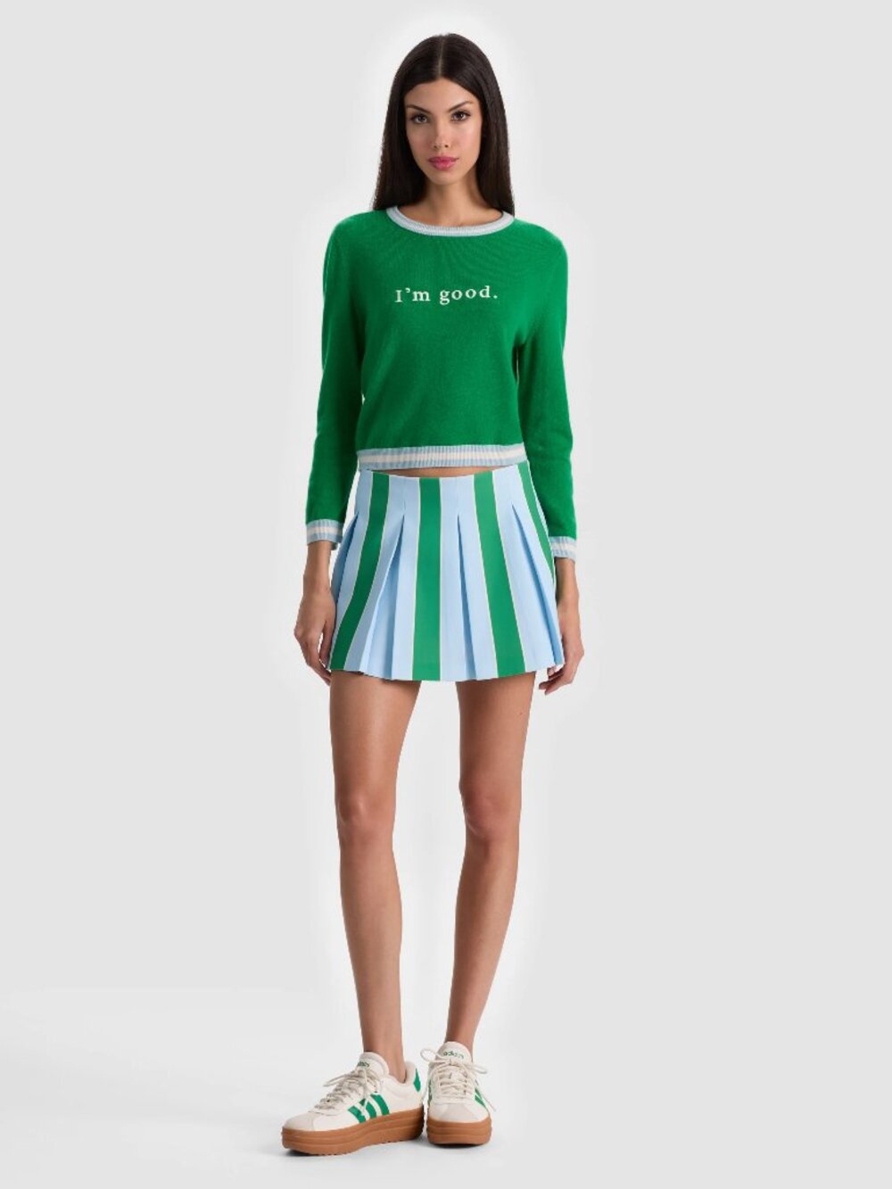 NWT Alice + Olivia NWT Carolann Cashmere Shrunken Pullover Green Small